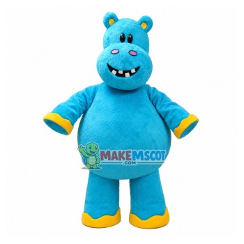 Blue Hippo With Innocent Smiley Face Mascot Costume