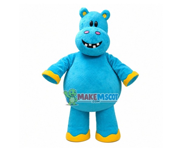 Blue Hippo With Innocent Smiley Face Mascot Costume Blue Hippo With Innocent Smiley Face Mascot Costume