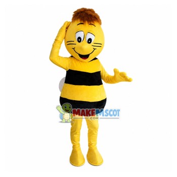 Brown Haired Puzzled Little Bee Mascot Costume Brown Haired Puzzled Little Bee Mascot Costume
