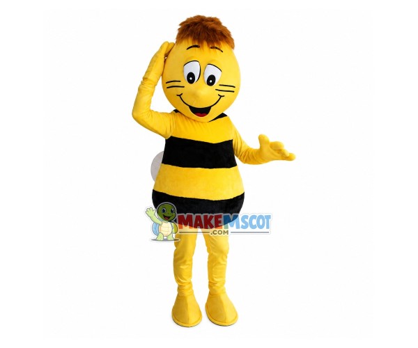 Brown Haired Puzzled Little Bee Mascot Costume Brown Haired Puzzled Little Bee Mascot Costume
