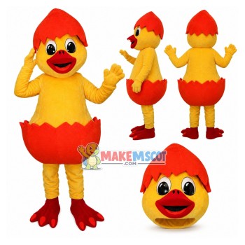 Duck With Orange Broken Eggshell Mascot Costume Duck With Orange Broken Eggshell Mascot Costume