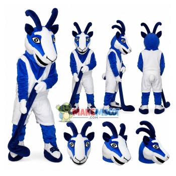 Blue & White Antelope Athlete Mascot Costume Blue & White Antelope Athlete Mascot Costume