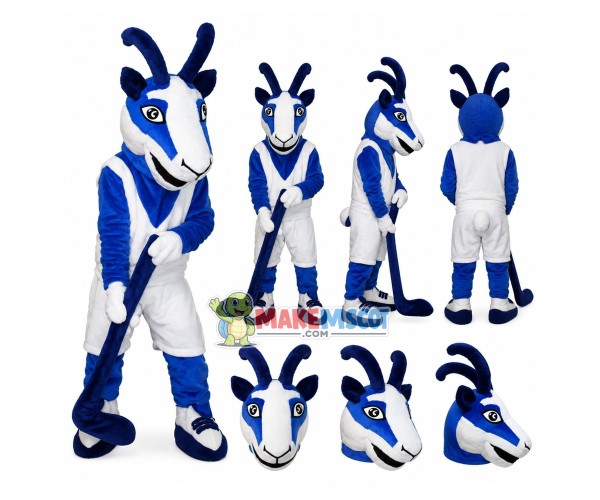 Blue & White Antelope Athlete Mascot Costume Blue & White Antelope Athlete Mascot Costume