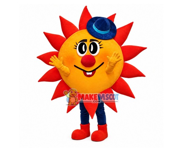 Gorgeous Sun With Top Hat Cartoon Mascot Costume Gorgeous Sun With Top Hat Cartoon Mascot Costume