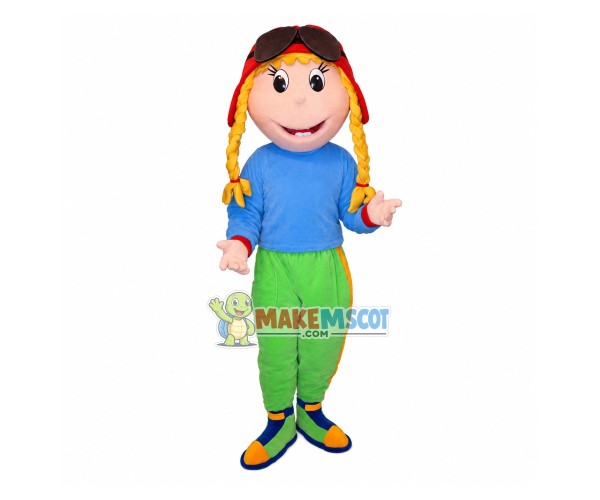 Brightly Dressed Golden Braid Kid Mascot Costume Brightly Dressed Golden Braid Kid Mascot Costume