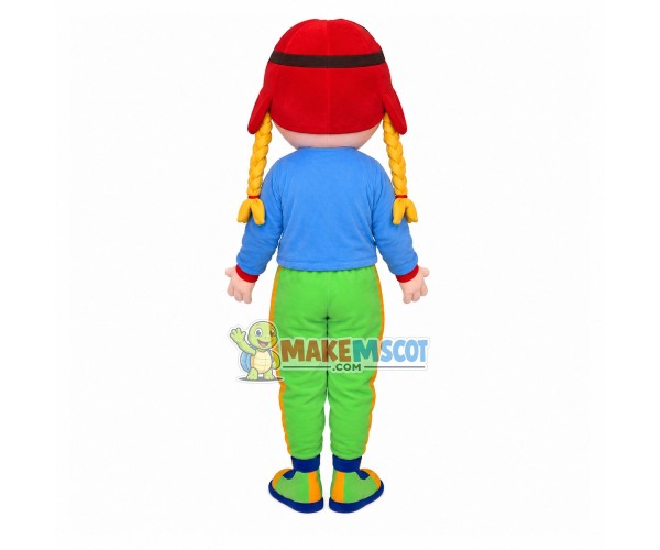 Brightly Dressed Golden Braid Kid Mascot Costume