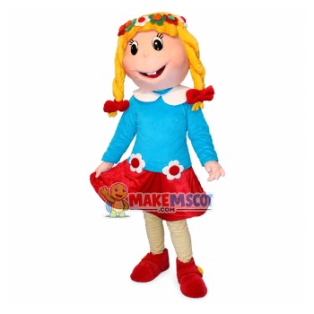 Brightly Dressed Golden Braid Kid Mascot Costume Brightly Dressed Golden Braid Kid Mascot Costume
