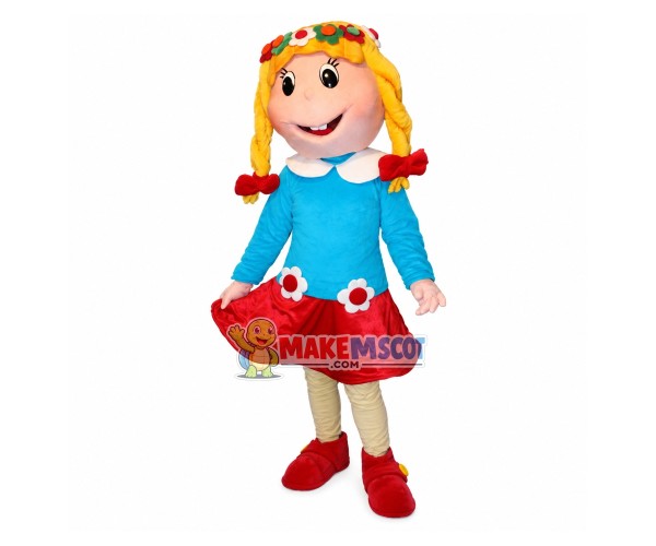 Brightly Dressed Golden Braid Kid Mascot Costume Brightly Dressed Golden Braid Kid Mascot Costume