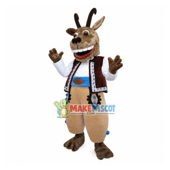 Excited Antelope In Ethnic Vest Mascot Costume Excited Antelope In Ethnic Vest Mascot Costume