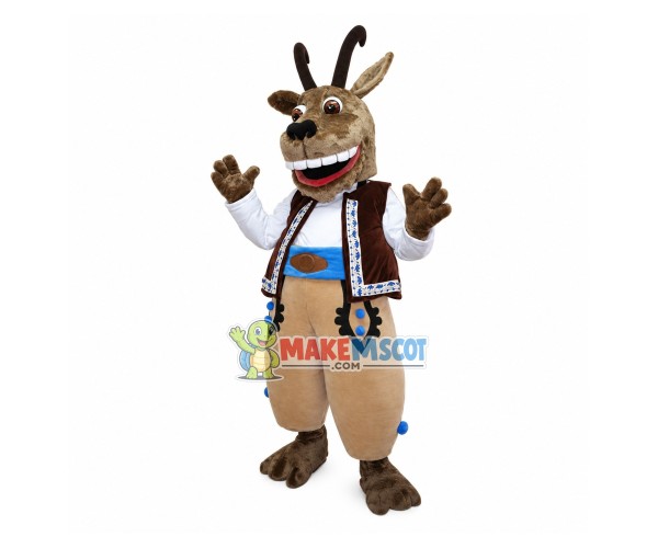 Excited Antelope In Ethnic Vest Mascot Costume