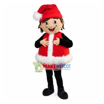 Cheerful Boy In Christmas Plush Vest Mascot Costume Cheerful Boy In Christmas Plush Vest Mascot Costume