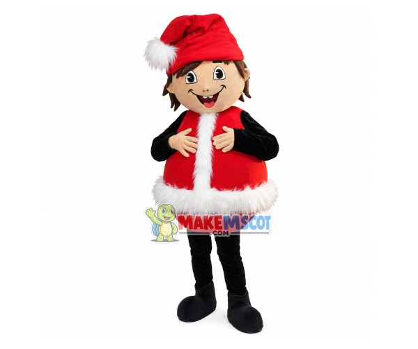 Cheerful Boy In Christmas Plush Vest Mascot Costume Cheerful Boy In Christmas Plush Vest Mascot Costume
