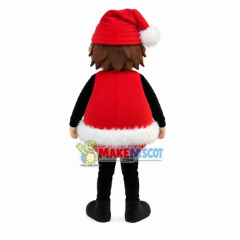 Cheerful Boy In Christmas Plush Vest Mascot Costume