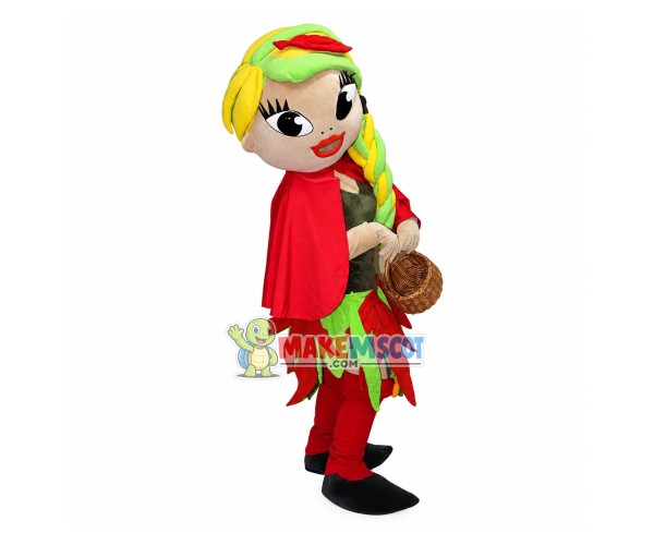 Mushroom Picking Girl With Long Braid Mascot Costume Mushroom Picking Girl With Long Braid Mascot Costume