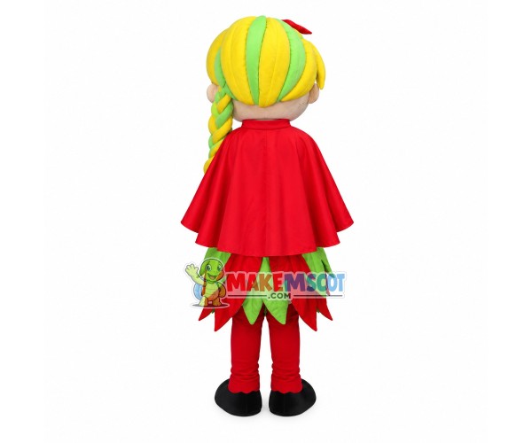 Mushroom Picking Girl With Long Braid Mascot Costume Mushroom Picking Girl With Long Braid Mascot Costume