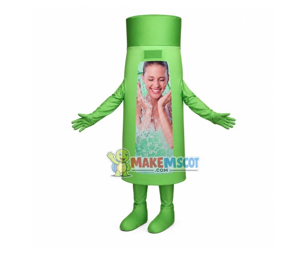 Green Bottle of Facial Beauty Lotion Mascot Costume Green Bottle of Facial Beauty Lotion Mascot Costume