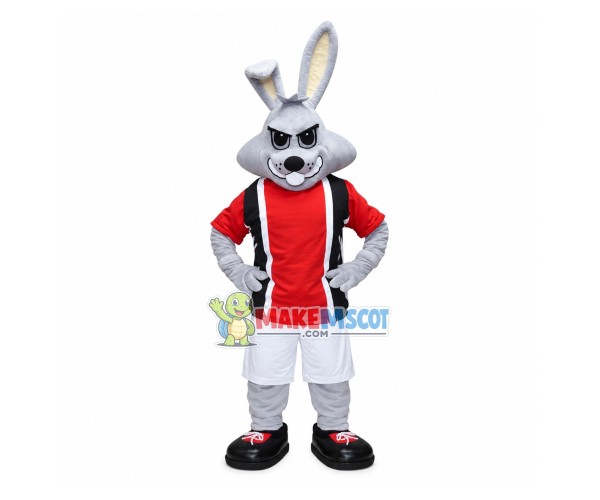Confident Arena Gray Rabbit Mascot Costume Confident Arena Gray Rabbit Mascot Costume