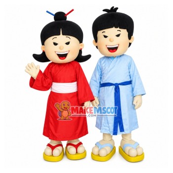 The Couple In Japanese Traditional Kimono Mascot Costume