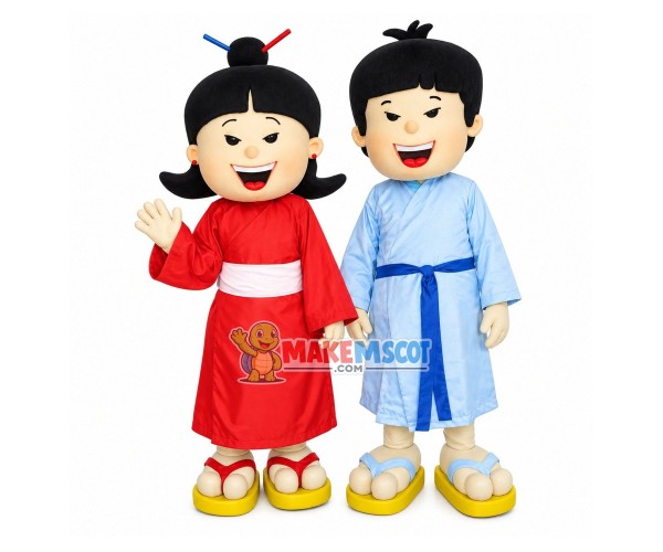 The Couple In Japanese Traditional Kimono Mascot Costume The Couple In Japanese Traditional Kimono Mascot Costume