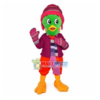 Warm Winter Green Bird Mascot Costume Warm Winter Green Bird Mascot Costume