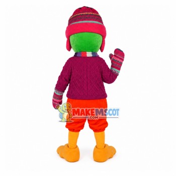 Warm Winter Green Bird Mascot Costume Warm Winter Green Bird Mascot Costume