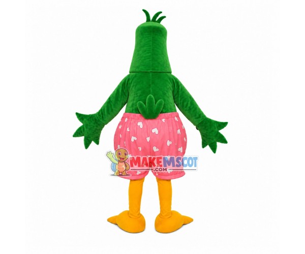 Green Chicken In The Pink Printed Shorts Mascot Costume Green Chicken In The Pink Printed Shorts Mascot Costume