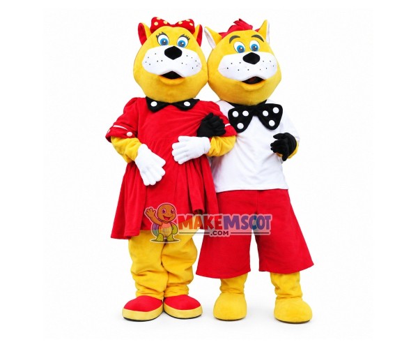 Tiger Couple Attending the Dinner Together Mascot Costume