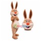 Khaki Plush Rabbit In Good Mood Mascot Costume Khaki Plush Rabbit In Good Mood Mascot Costume