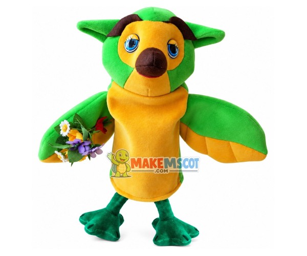 Pretty Lark Holding Bunch of Flowers Mascot Costume
