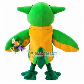 Pretty Lark Holding Bunch of Flowers Mascot Costume