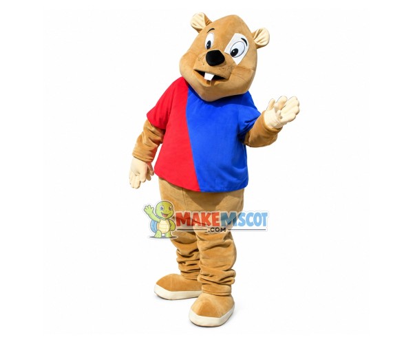 Friendly Beaver In Color Block Top Mascot Costume Friendly Beaver In Color Block Top Mascot Costume