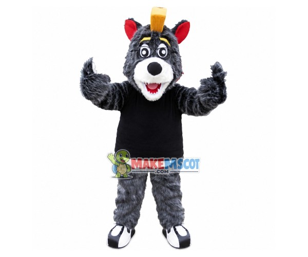 Cheering Grey Shaggy Wolf Mascot Costume Cheering Grey Shaggy Wolf Mascot Costume