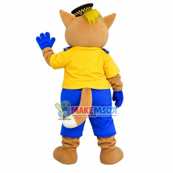 Police Station Tiger In Yellow Uniform Mascot Costume Police Station Tiger In Yellow Uniform Mascot Costume