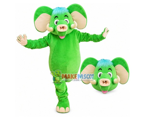Happy Running Green Elephant Baby Mascot Costume Happy Running Green Elephant Baby Mascot Costume