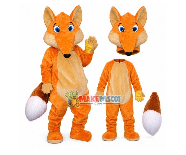 Adult Orange Fox With Furry Tail Mascot Costume Adult Orange Fox With Furry Tail Mascot Costume