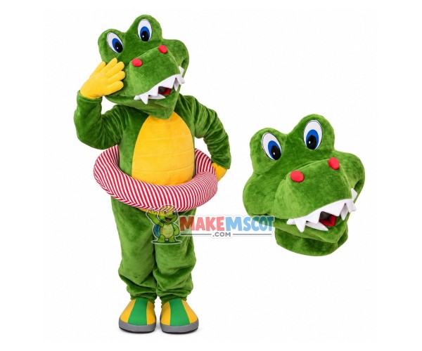 Swimming The Little Green Crocodile Mascot Costume Swimming The Little Green Crocodile Mascot Costume