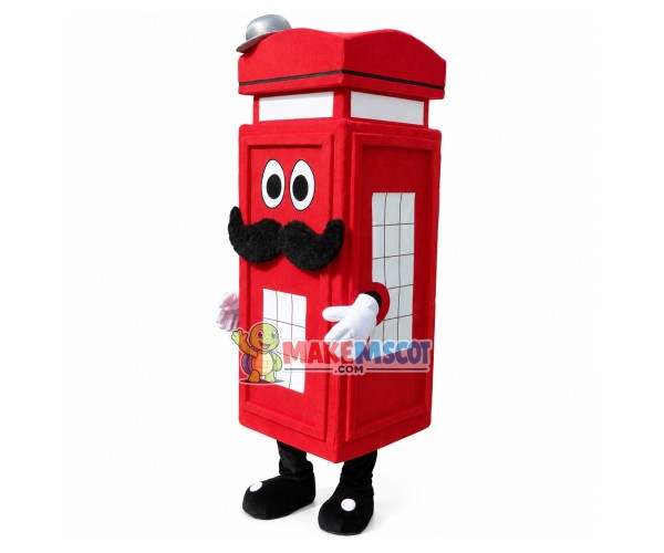 Red Public Telephone Booth On Street Mascot Costume