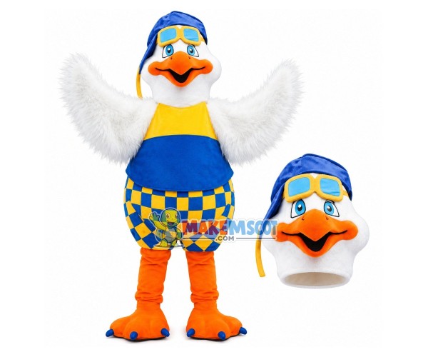 Fully Equipped Skiing Furry Bird Mascot Costume