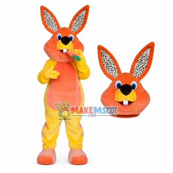 Dotted Ears Rabbit Gnawing Carrot Mascot Costume