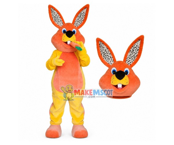Dotted Ears Rabbit Gnawing Carrot Mascot Costume