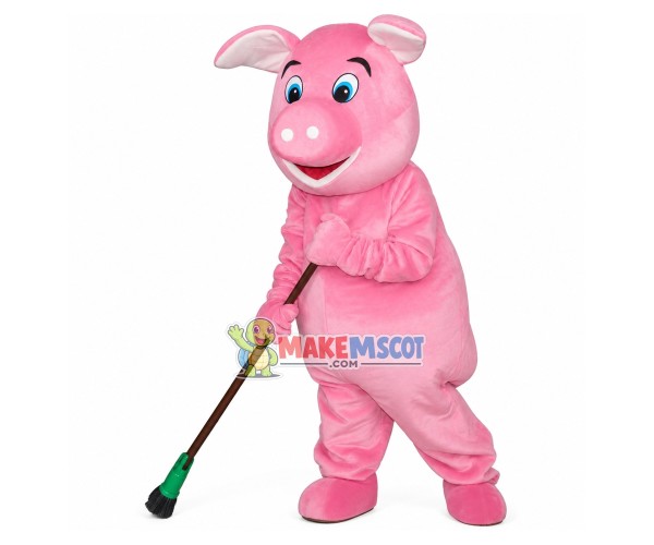 The Pig On Duty Carrying Broom Mascot Costume The Pig On Duty Carrying Broom Mascot Costume