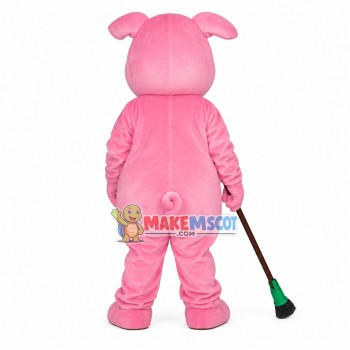 The Pig On Duty Carrying Broom Mascot Costume The Pig On Duty Carrying Broom Mascot Costume