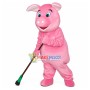 The Pig On Duty Carrying Broom Mascot Costume