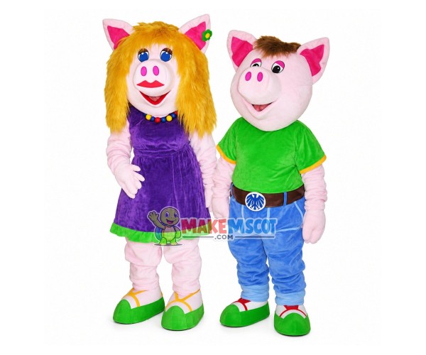 Pig Couple Wearing Formal Suit Mascot Costume Pig Couple Wearing Formal Suit Mascot Costume