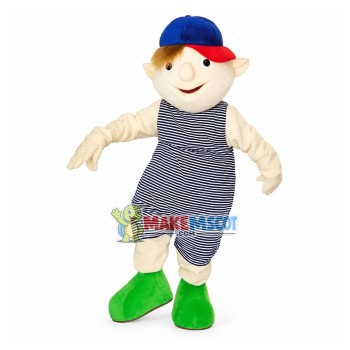 Boy Puppet In Striped Jumpsuit Mascot Costume