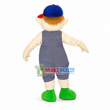 Boy Puppet In Striped Jumpsuit Mascot Costume
