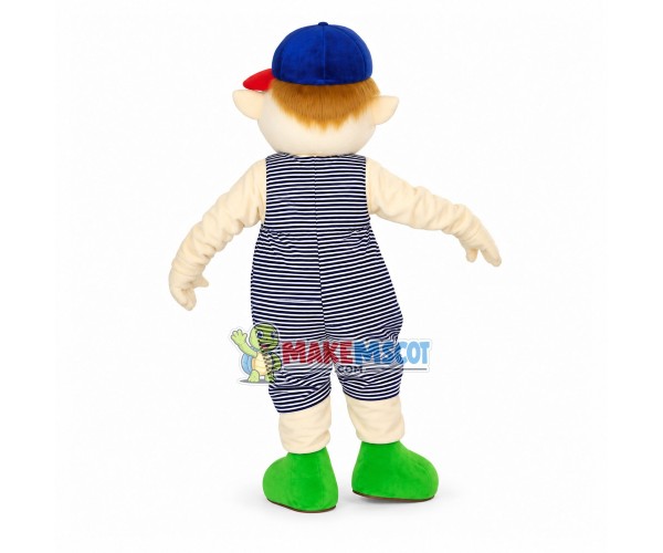 Boy Puppet In Striped Jumpsuit Mascot Costume Boy Puppet In Striped Jumpsuit Mascot Costume
