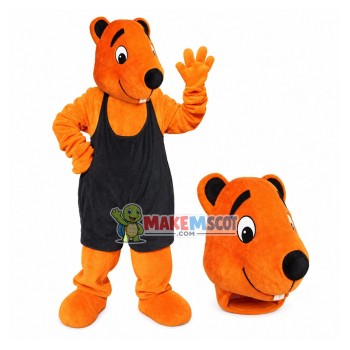 Brown Bear In The Oversized Overalls Mascot Costume Brown Bear In The Oversized Overalls Mascot Costume