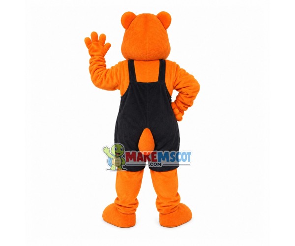 Brown Bear In The Oversized Overalls Mascot Costume Brown Bear In The Oversized Overalls Mascot Costume