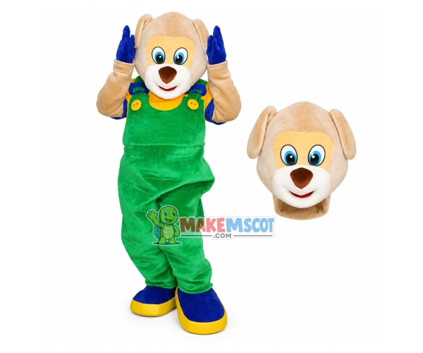 Distressed Dog In The Adjustable Overalls Mascot Costume Distressed Dog In The Adjustable Overalls Mascot Costume